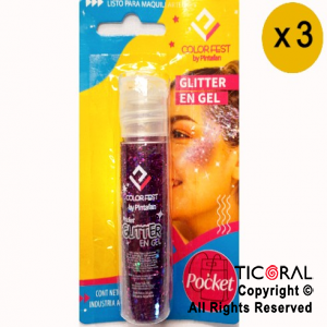 GLITTER EN GEL PELO ROSTRO CUERPO VIOLETA 854-06 X 20 GR x 3